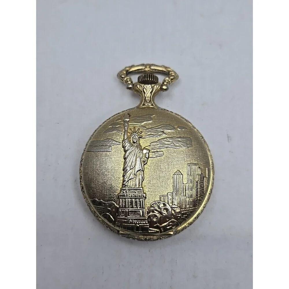 Statue Of Liberty Sutton Pocket Watch Quartz Commemorative 1886 1986 New Battery